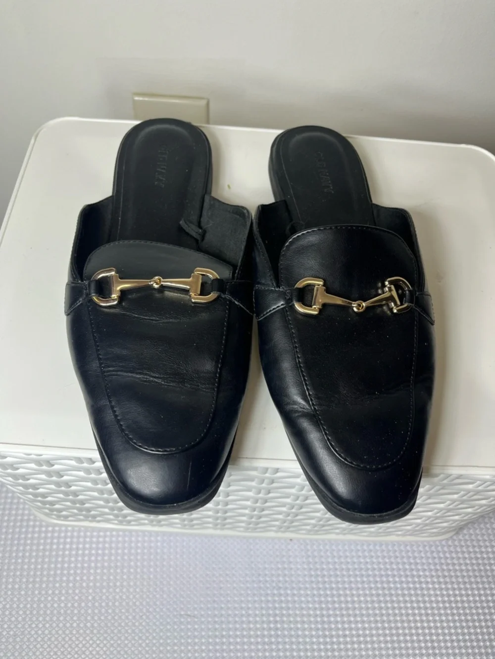 Old Navy Black Mule Loafers with Gold Accent - Picture 2 of 8